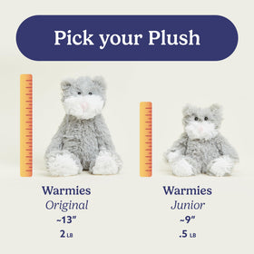 Gift-ready Warmies Junior Cat plush for birthdays or baby showers.