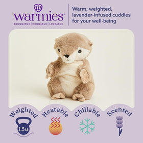 Warmies Junior Otter cuddled pose ideal for bedtime comfort.