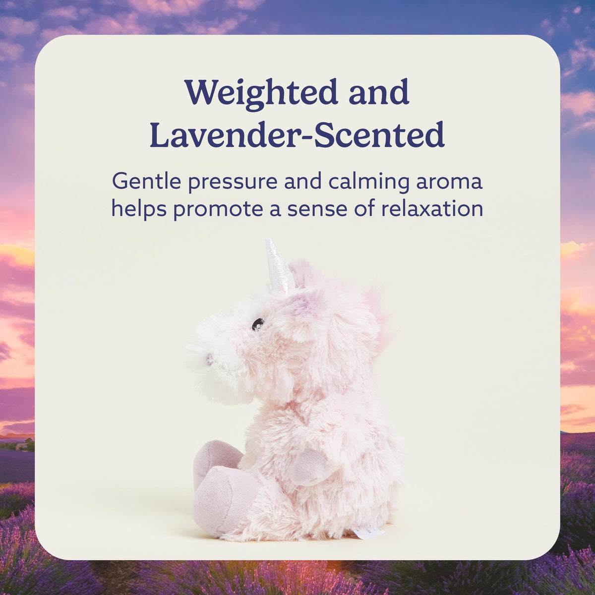 Warmies Junior Unicorn lavender-scented plush adds a soft aroma for calm moments.