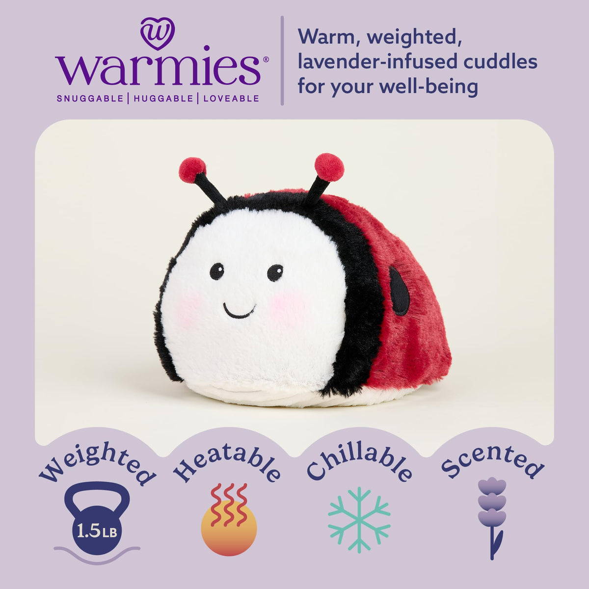 Warmies Ladybug microwavable heat for soothing warmth and relaxation.