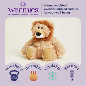 Warmies Lion weighted plush offering comforting heft for snug moments.