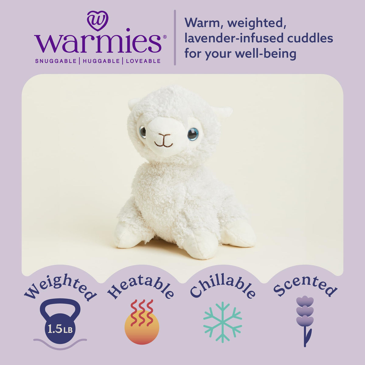 Warmies llama weighted plush provides a cozy hug for relaxation and calm moments.