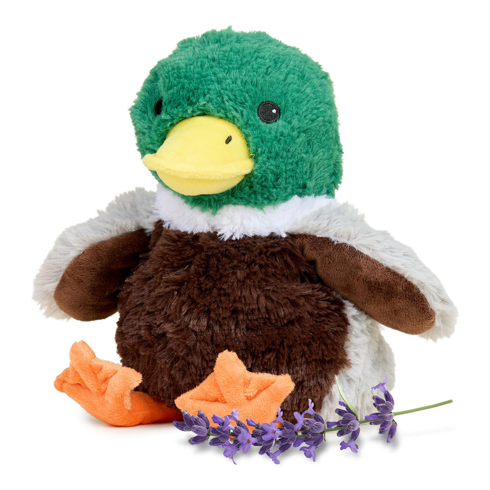 Warmies Mallard microwavable duck plush for soothing warmth and comfort.