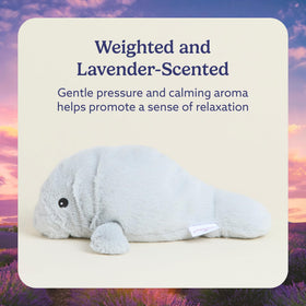 Warmies Manatee chilled in freezer for a refreshing cool touch.