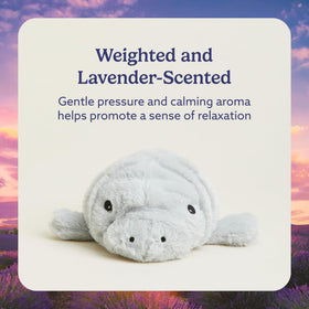 Warmies Manatee weighted plush with grain filling for stable, calming heft.