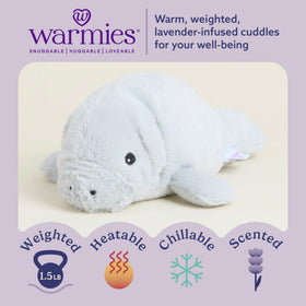 Warmies Manatee weighted plush delivers a comforting hug with gentle pressure.