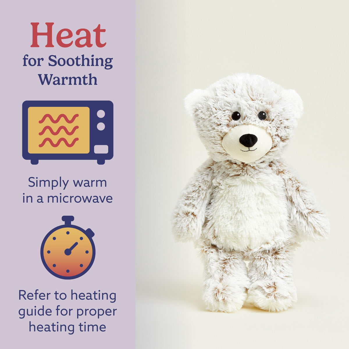 Warmies Marshmallow Brown Bear can be chilled for cooling relief