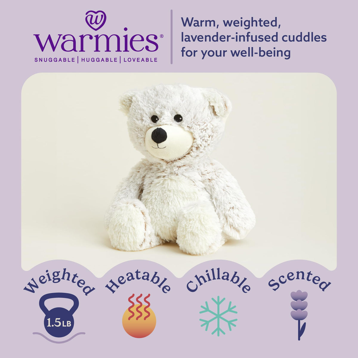 Warmies Marshmallow Brown Bear weighted plush offers comforting pressure