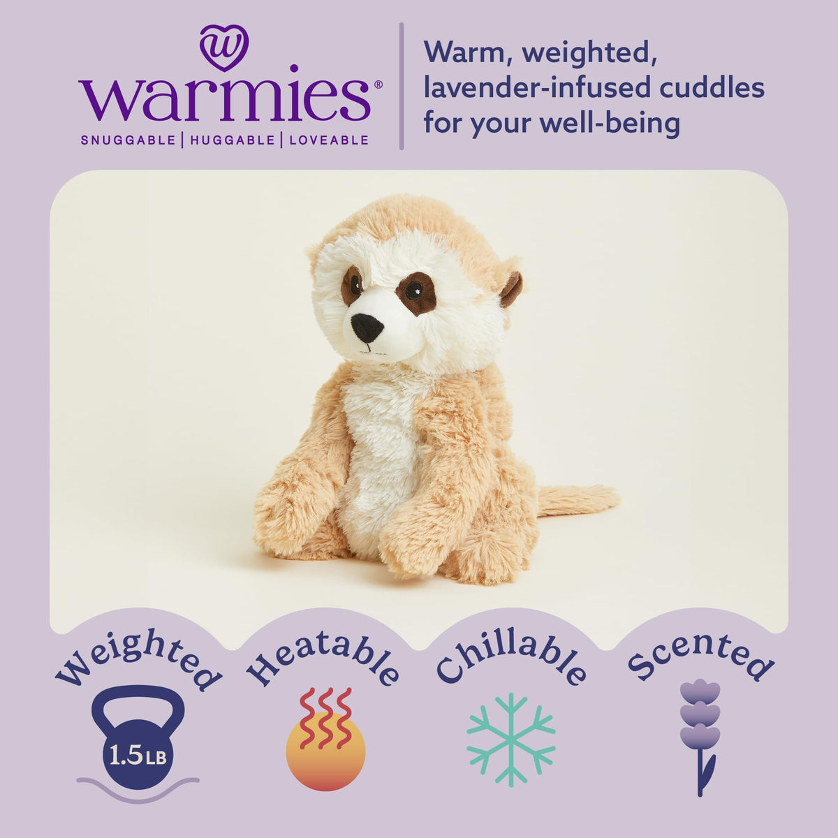 Warmies Meerkat lavender scented plush for calming routines.