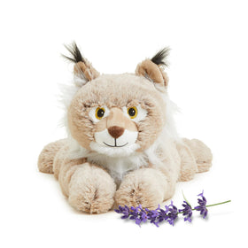 Warmies Bob Cat microwavable plush heats up for soothing warmth and cozy snuggles.