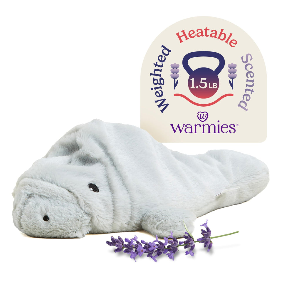 Warmies Manatee microwavable plush for soothing warmth and cozy snuggles.