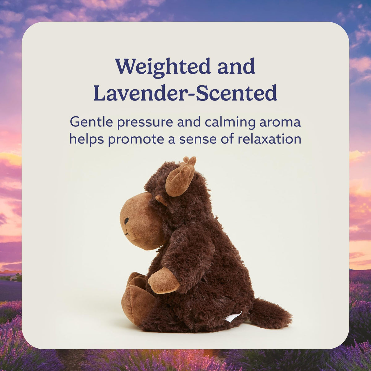 Warmies Moose lavender-scented plush provides a gentle aroma for relaxation.