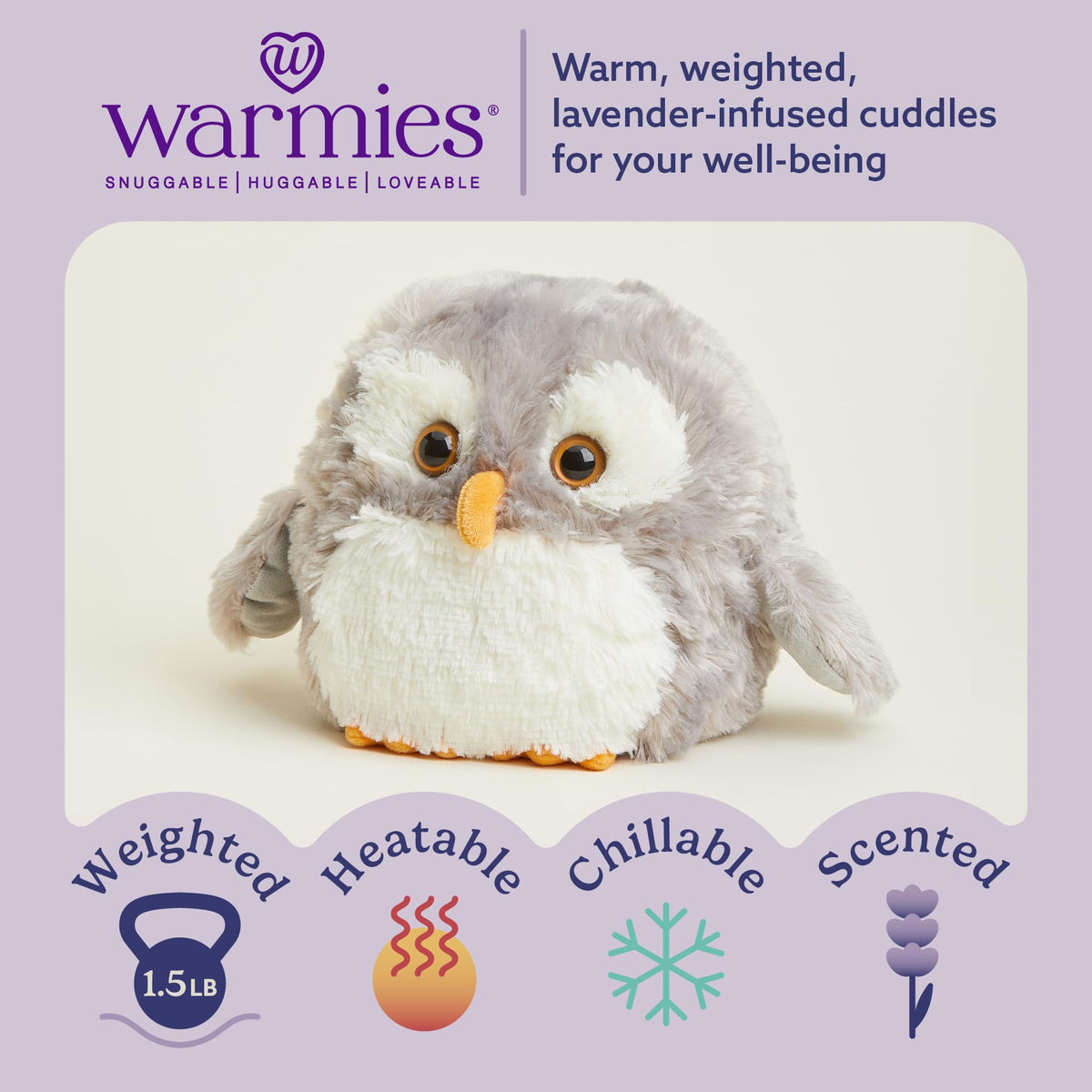 Warmies Owl weighted plush offers calming pressure for bedtime.