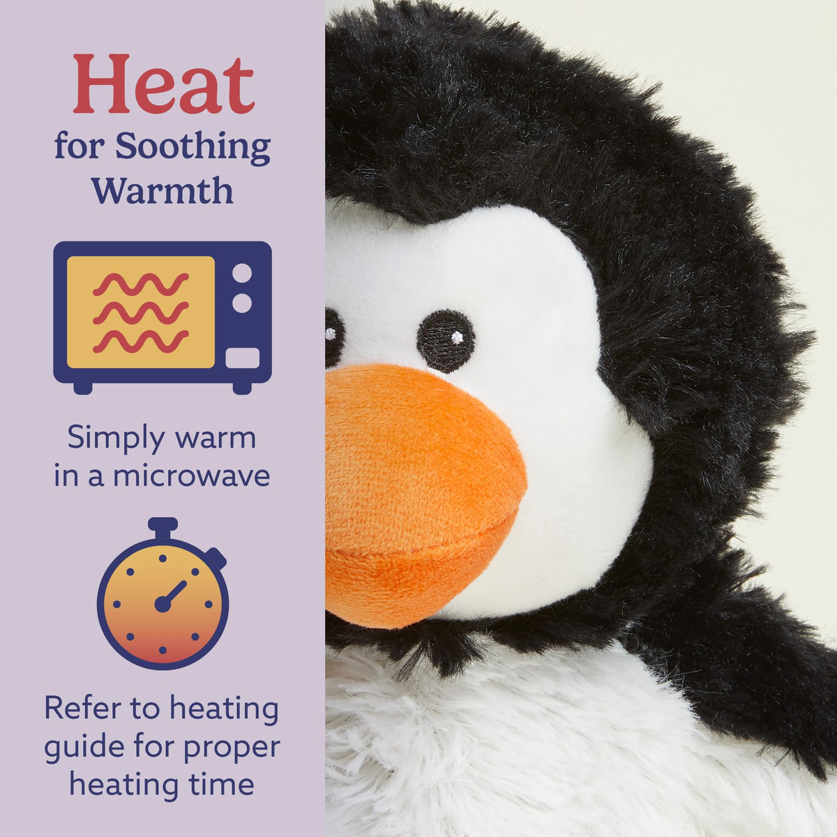 Warmies Penguin cooling-relief demonstrated with a chilled plush