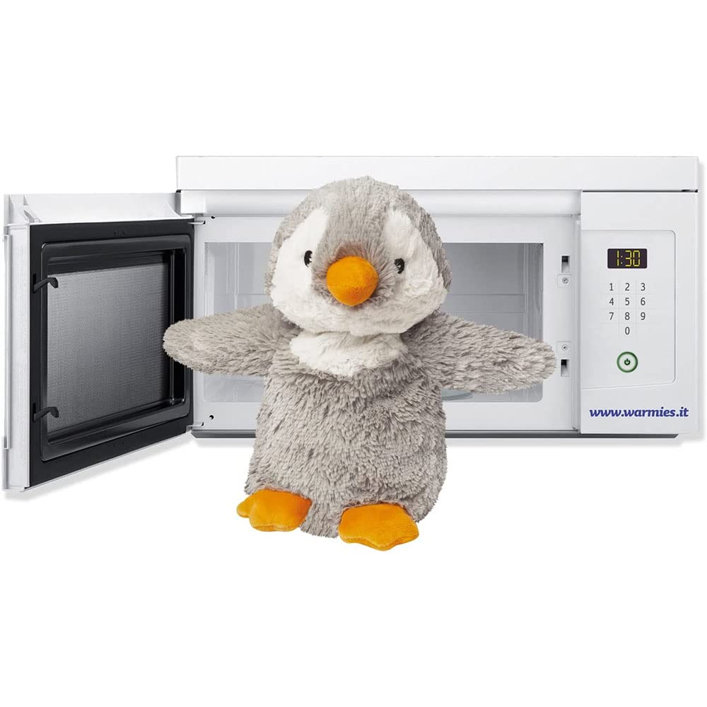 Warmies penguin heat hug emphasizing weighted, soothing comfort.