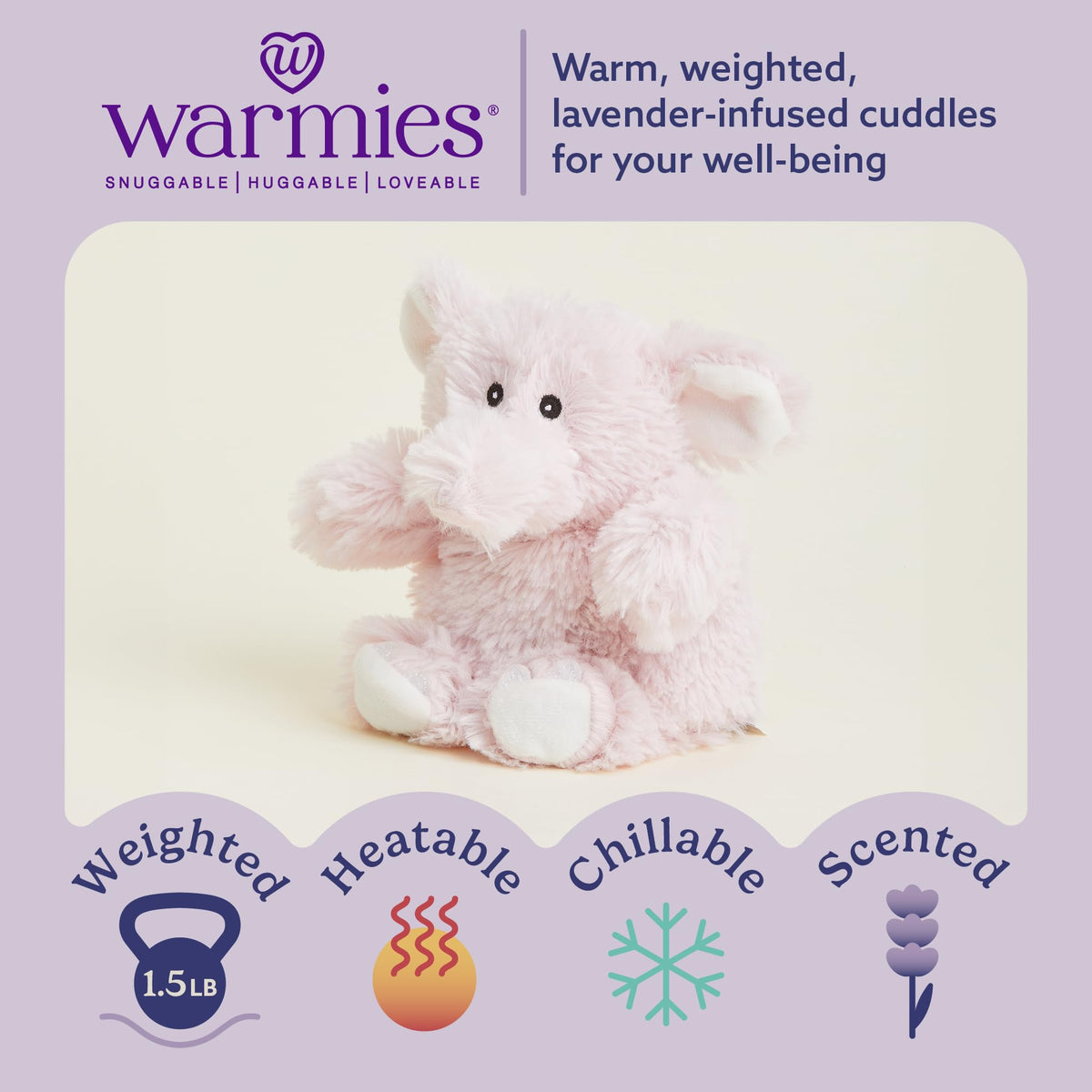 Warmies Pink Elephant weighted plush offering comforting hugs and calm.