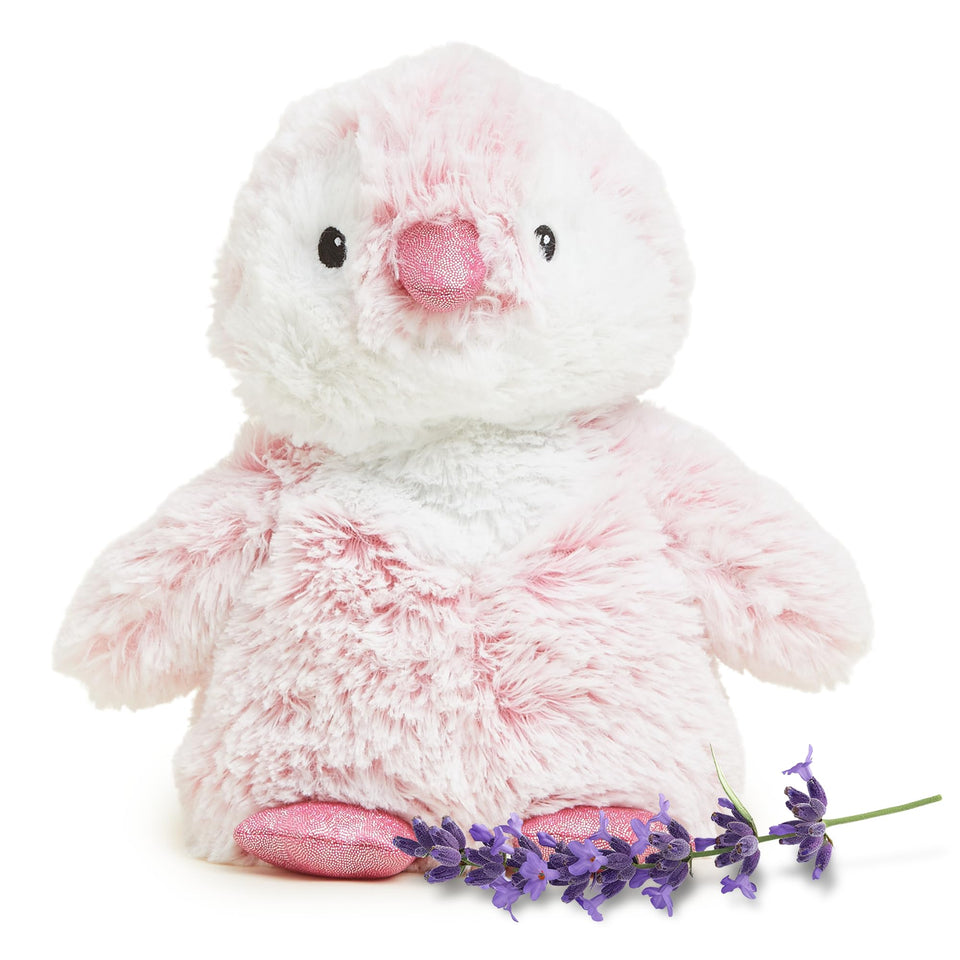 Warmies pink penguin plush with soft texture for cozy hugs and relaxation.