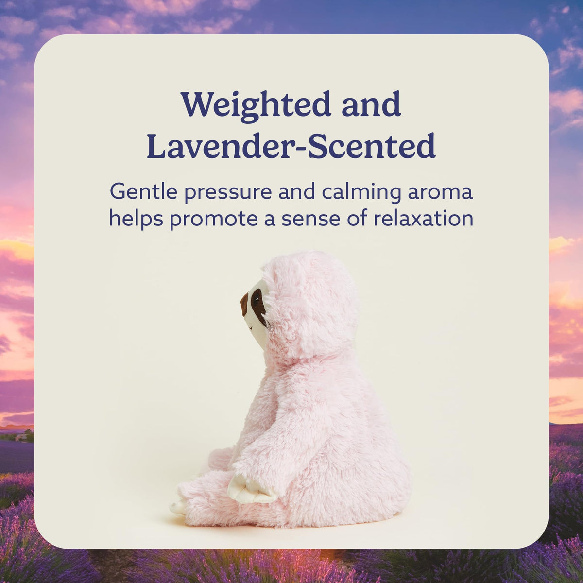 Warmies Pink Sloth lavender aroma creates a calming atmosphere.