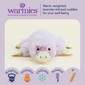 Warmies platypus plush shown heating for soothing warmth.