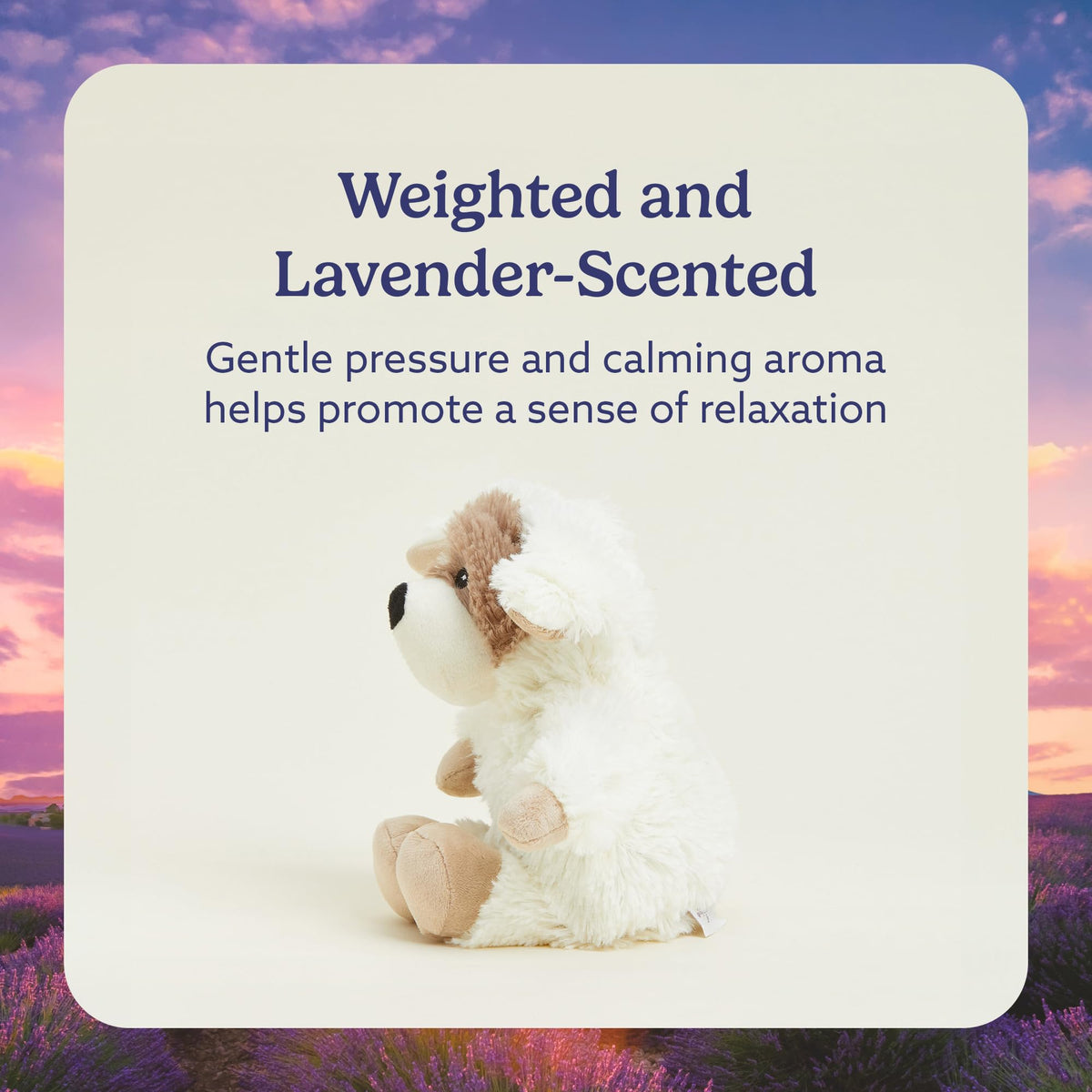 Warmies Puppy lavender scent adds calming atmosphere for relaxation.