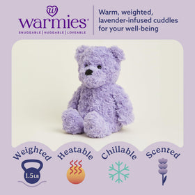 Warmies Purple Curly Bear provides soothing heat for relaxation after a long day.