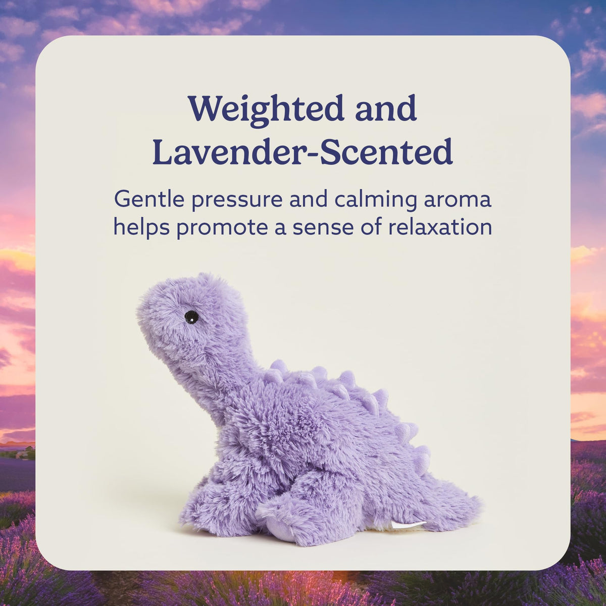 Warmies purple long-neck dinosaur emits a gentle lavender-scented aroma.