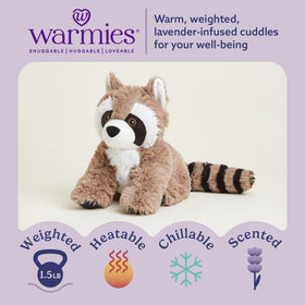 Warmies Raccoon weighted plush ideal for cozy bedtime snuggles.