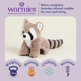 Warmies Raccoon weighted plush for snug, cozy hugs.