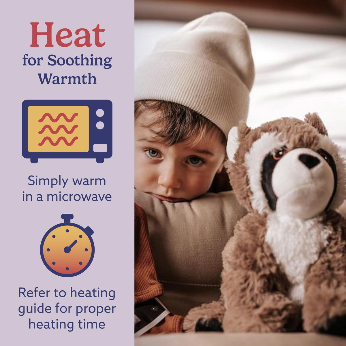 Warmies Raccoon can be chilled for cooling relief.