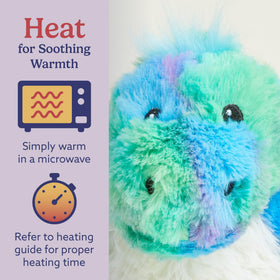 Warmies Rainbow Dinosaur closeup fabric highlights soft texture and cuddly appeal.