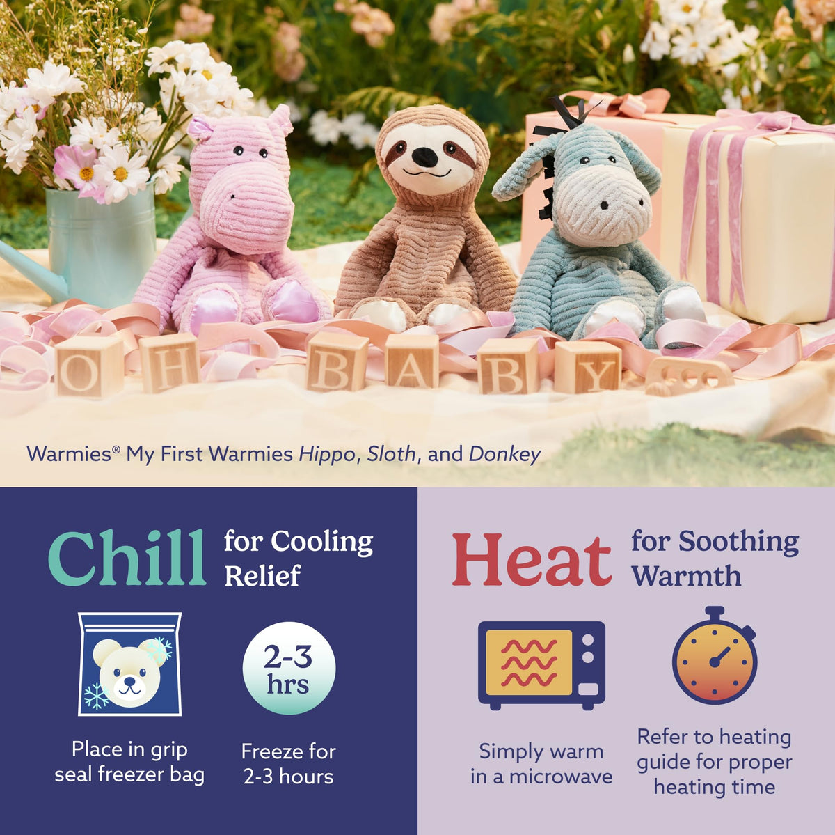 Warmies Sloth 13-inch size is ideal for kids and adults.