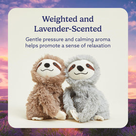 Warmies Sloth Hugs Duo cooling option in sealed bag for refreshing relief.