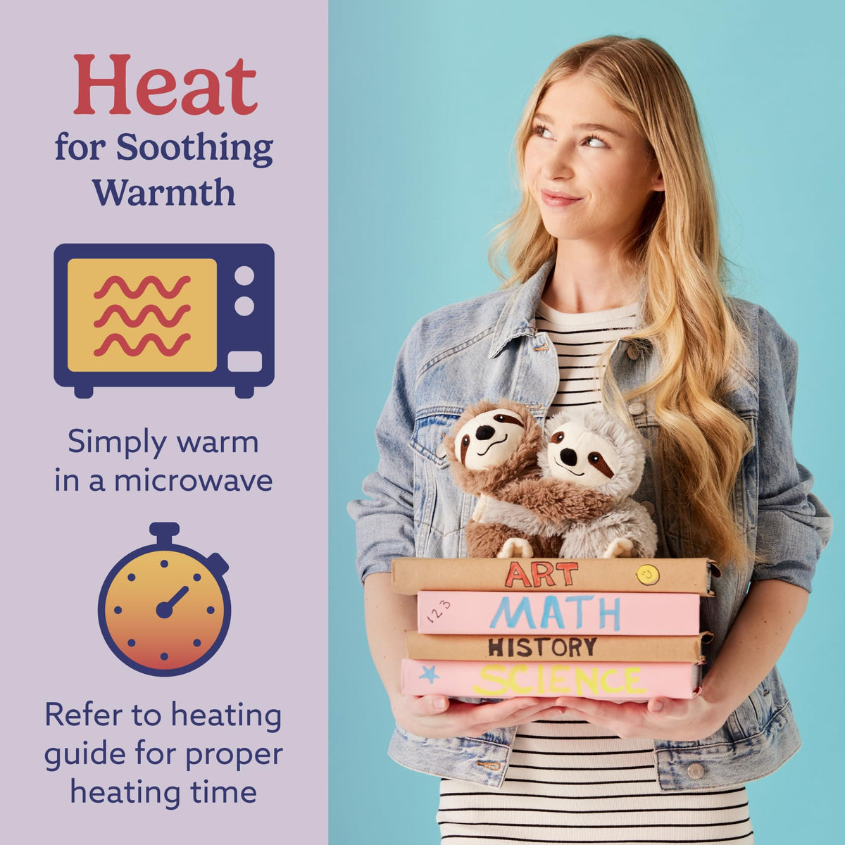 Warmies Sloth Hugs Duo weighted plush detail emphasizing bedtime snuggles.