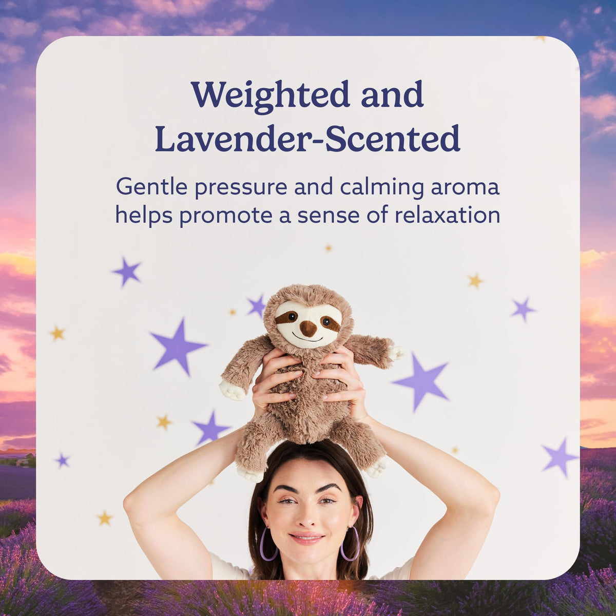 Warmies Sloth weighted hug for calming pressure and comfort.
