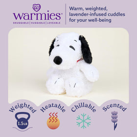 Warmies Snoopy weighted plush provides gentle pressure during cuddles