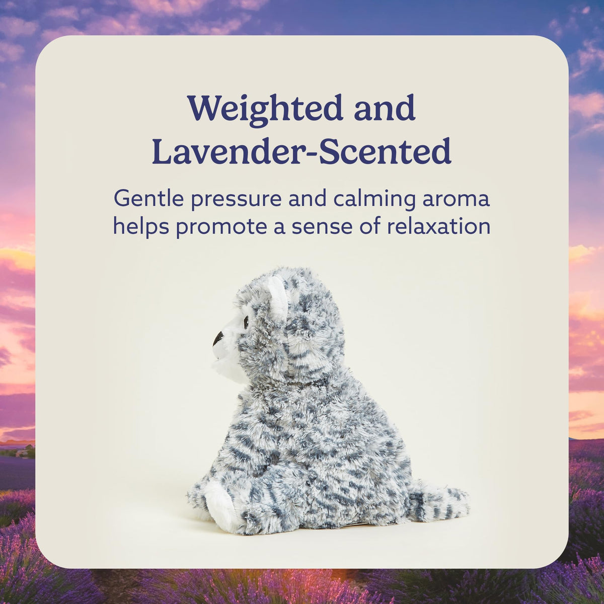 Warmies Snow Leopard lavender-scent closeup enhances a tranquil bedtime mood.