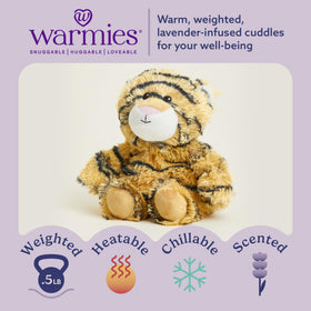 Warmies Tiger Junior weighted plush for soothing comfort.