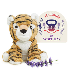 Warmies Tiger microwavable plush heats for comforting warmth and cozy snuggles.