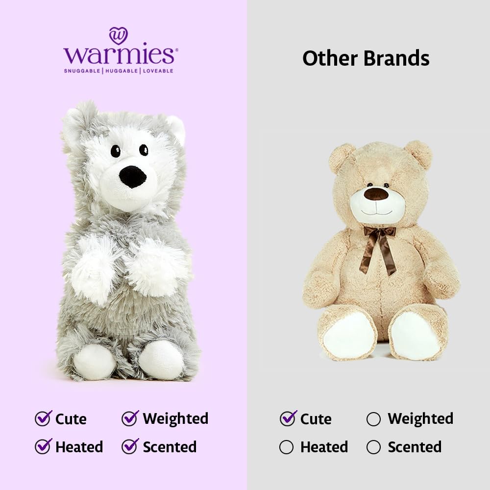 Warmies Jr Husky travel companion providing comfort on trips and journeys.