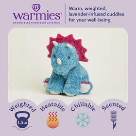 Warmies Triceratops weighted snuggle provides comforting hugs.