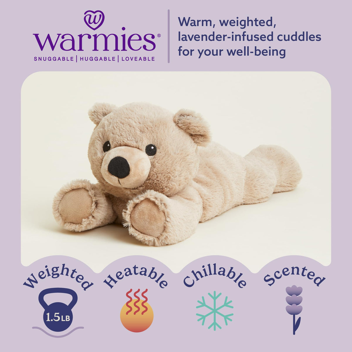 Warmies White Bear heats in 90 seconds for relaxing warmth.