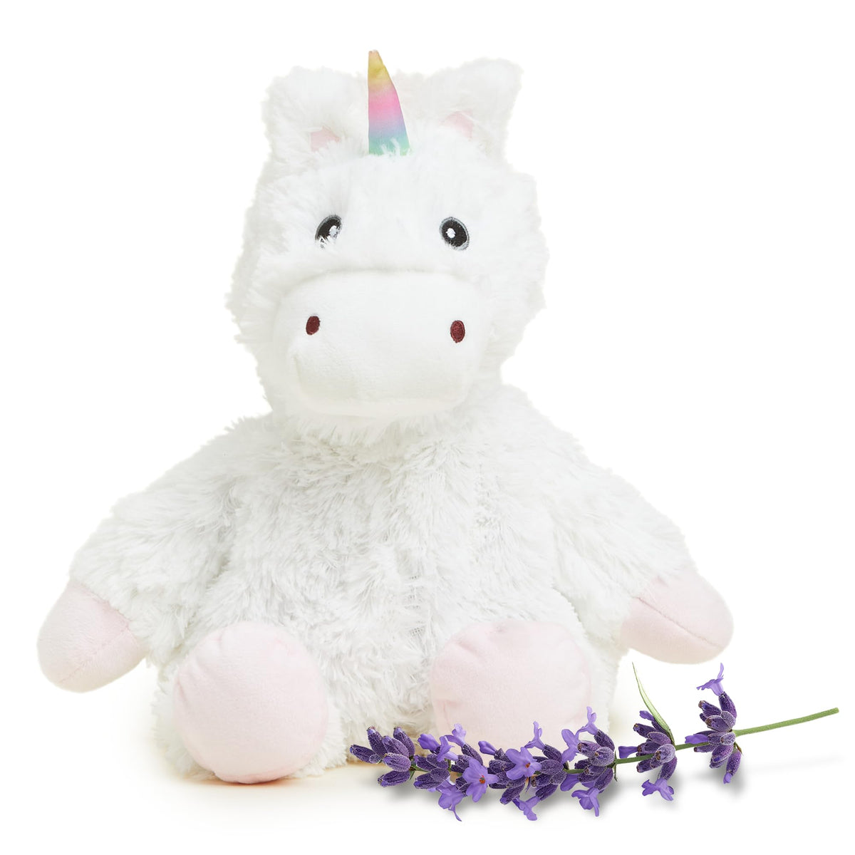 Warmies White Unicorn microwavable plush heats for comforting warmth during cozy moments.