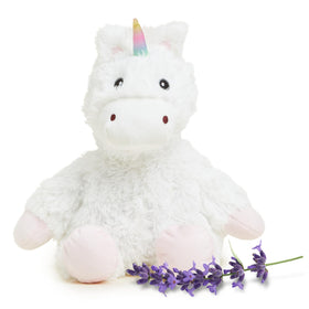 Warmies White Unicorn microwavable plush heats for comforting warmth during cozy moments.