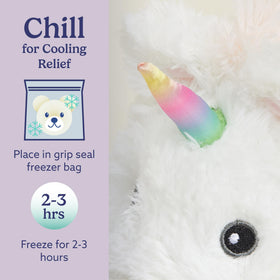 Chill option provides cooling relief by freezing in a bag.