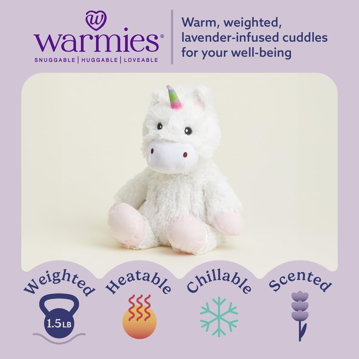 Weighted Warmies plush provides gentle pressure for calming snuggles and bedtime routines.