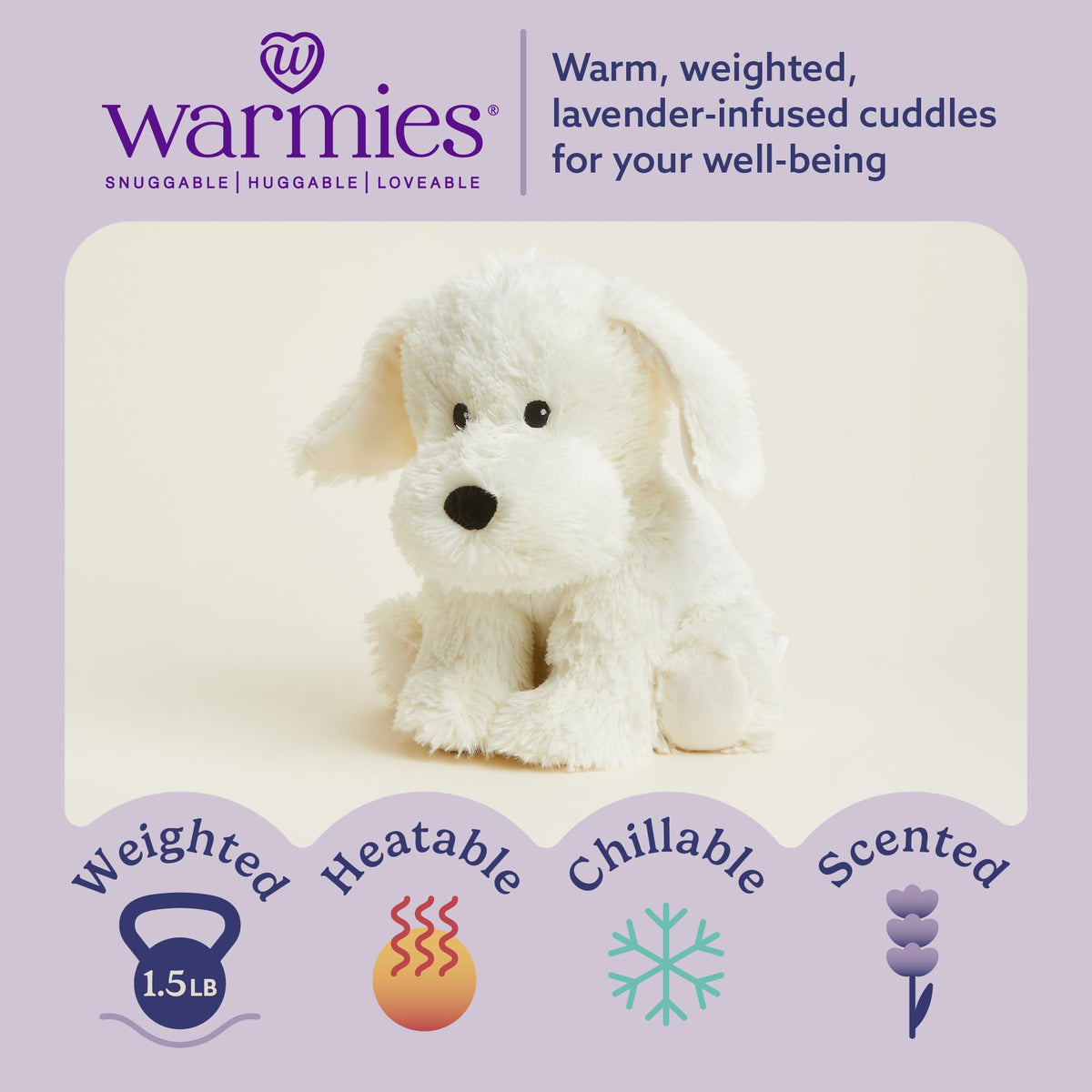 Warmies Yellow Lab weighted plush provides comforting pressure for snuggling.