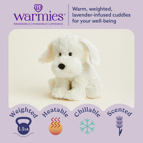 Warmies Yellow Lab weighted plush provides comforting pressure for snuggling.