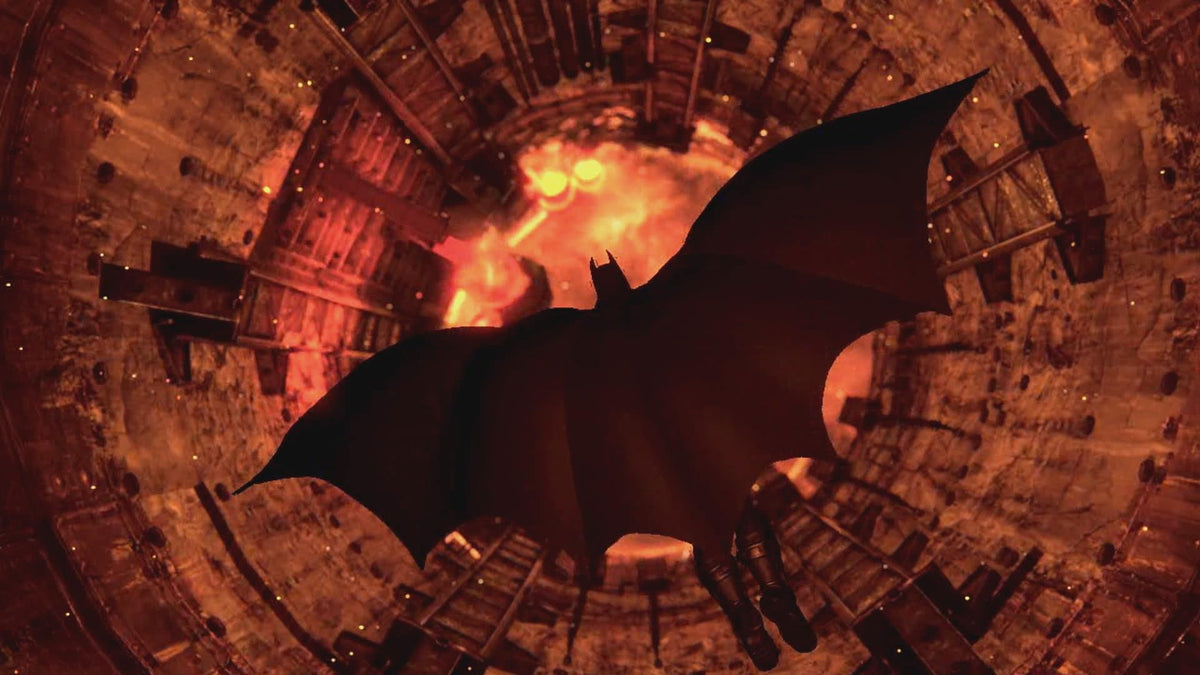 Batman in action sequence from Arkham Knight on Switch.