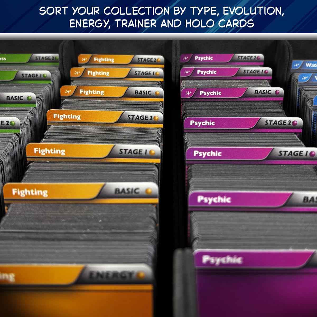 WASTED WIZARD foil and evolution dividers prevent holo mix-ups for quick sorting.