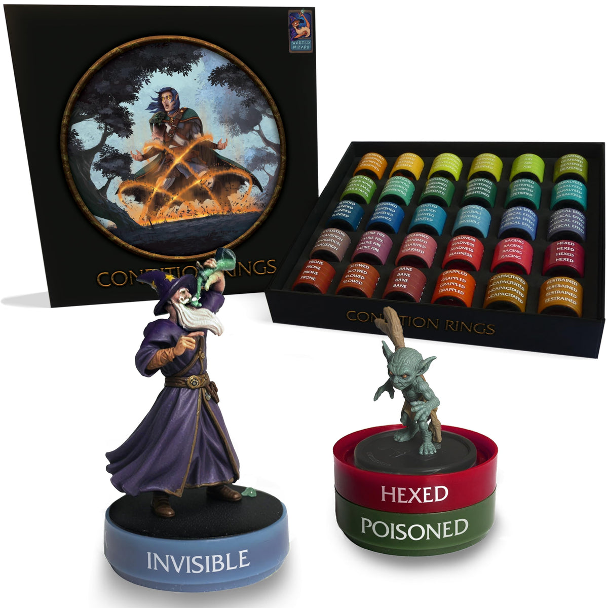 WASTED WIZARD stackable rings for quick status tracking on minis